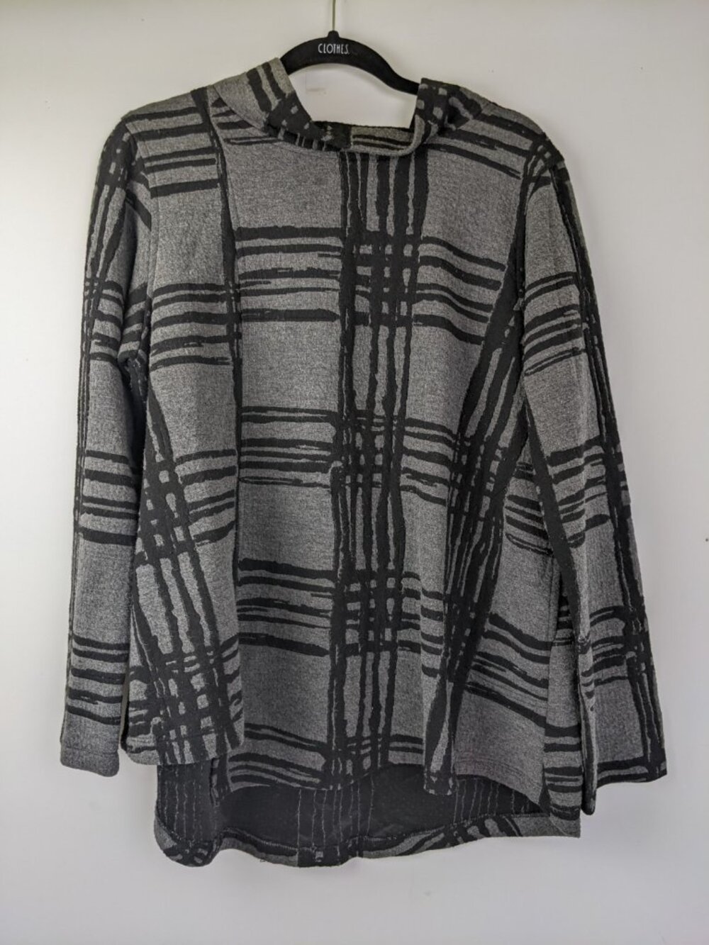 Vintage Eleven Stitch Black Gray Graphic Striped Lagenlook Top Womens Size Small